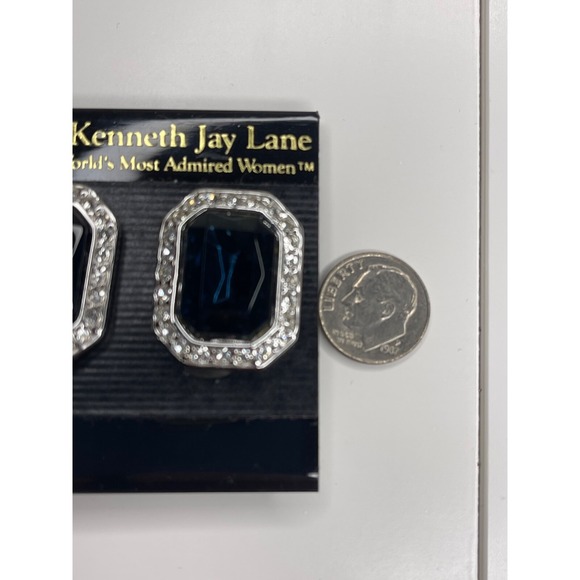Vintage KJL Kenneth Jay Lane Princess Diana Blue Rhinestone Clip On Earrings - Picture 2 of 13